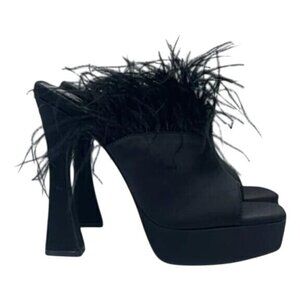 OLIVIA FERGUSON / Funkietowe / Black / Feather / Trim Platform / Heels / Stilett